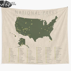 UNITED STATES PARKS Tapestry, National Park Map, Wall Tapestry for the home decor.