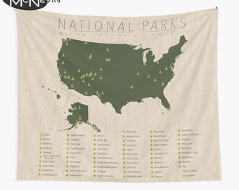 UNITED STATES PARKS Tapestry, National Park Map, Wall Tapestry for the home decor.