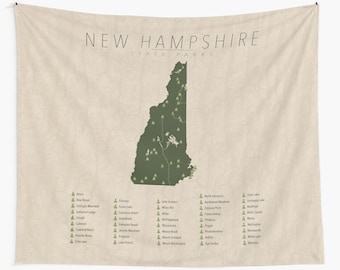 NEW HAMPSHIRE PARKS Tapestry, State Park Map, Wall Tapestry for the home decor.