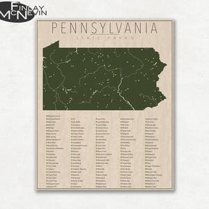 PENNSYLVANIA PARKS, National and State Park Map, Fine Art Photographic Print for the home decor. image 1