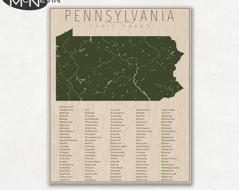 PENNSYLVANIA PARKS, National and State Park Map, Fine Art Photographic Print for the home decor.