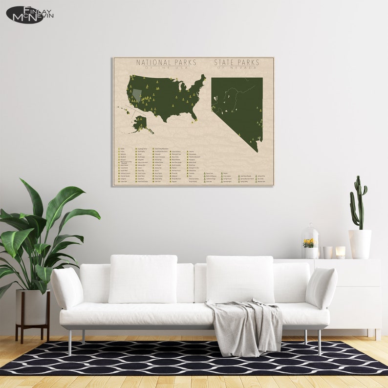 NATIONAL and STATE PARK Map of Nevada and the United States, Fine Art Photographic Print for the home decor. Bild 5