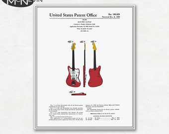 GUITAR Patent, Fine Art Print Poster, Colour, Blueprint, or Black and White