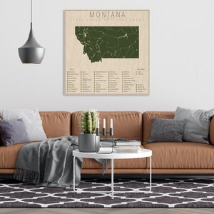 MONTANA PARKS, National and State Park Map, Fine Art Photographic Print for the home decor. image 4