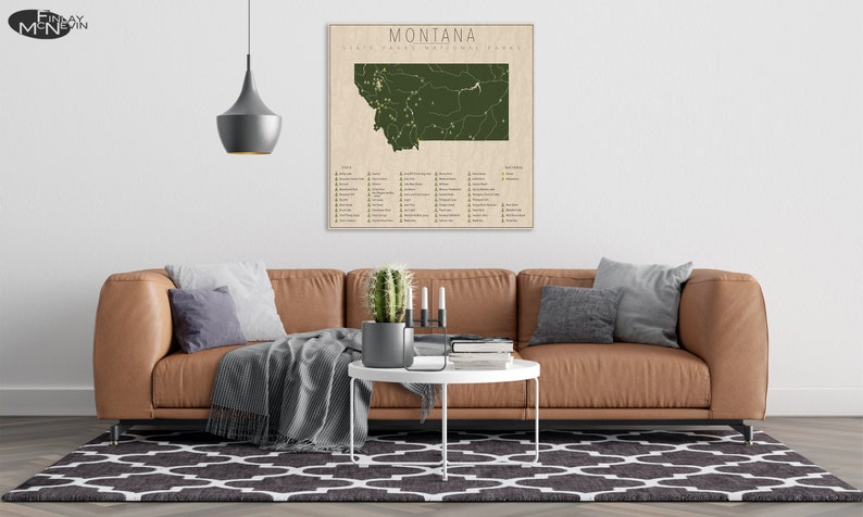 MONTANA PARKS, National and State Park Map, Fine Art Photographic Print for the home decor. image 4