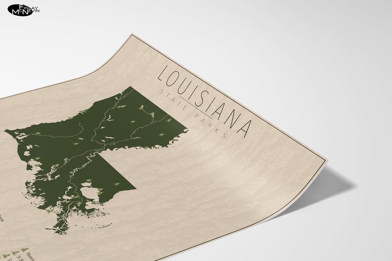 LOUISIANA PARKS, State Park Map, Fine Art Photographic Print for the home decor. image 3