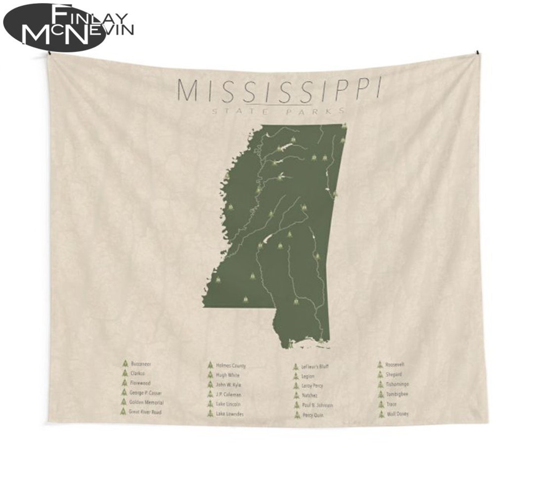 MISSISSIPPI PARKS TAPESTRY, State Park Map, Wall Tapestry for the Home 