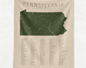Tapiz de Parques de Pensilvania - Decoración de pared con mapa de parques estatales