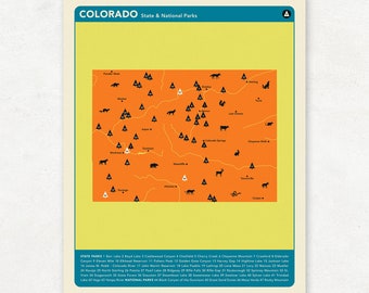 COLORADO PARKS - Orange Version, National and State Park Map, Fine Art Photographic Print for the home decor.