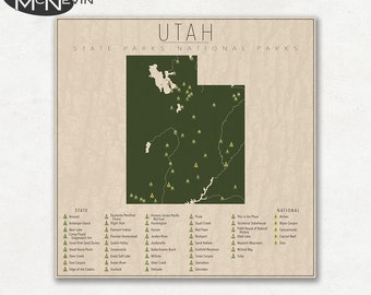 UTAH PARKS, National and State Park Map, Fine Art Photographic Print for the home decor.