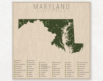 MARYLAND PARKS, State Park Map, Fine Art Photographic Print for the home decor.