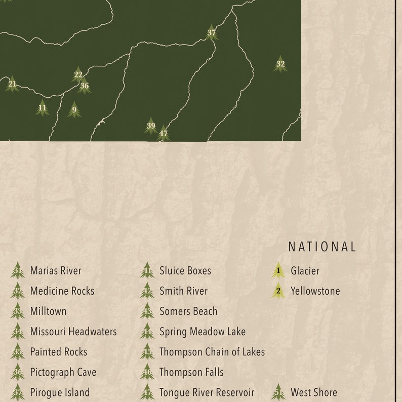 MONTANA PARKS, National and State Park Map, Fine Art Photographic Print for the home decor. image 6