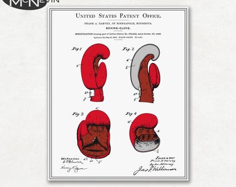 BOXING GLOVE Patent, Vintage Fine Art Print Poster, Colour, Blueprint, or Black and White