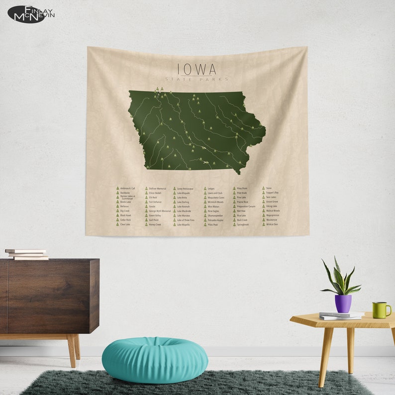 IOWA PARKS TAPESTRY, State Park Map, Wall Tapestry for the home decor. image 2