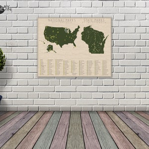 NATIONAL and STATE PARK Map of Wisconsin and the United States, Fine Art Photographic Print for the home decor. image 2