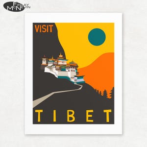 Visit Tibet, Monastery Art, Unframed Giclee Print, Vintage Travel Poster Art