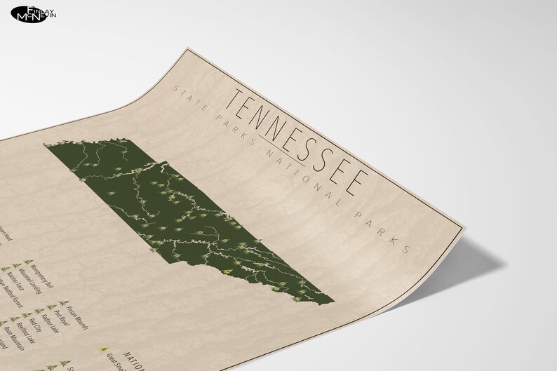 TENNESSEE PARKS, National and State Park Map, Fine Art Photographic Print for the home decor. image 3