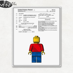 LEGO MAN Patent, Vintage Fine Art Print Poster (v1), Colour, Blueprint, or Black and White