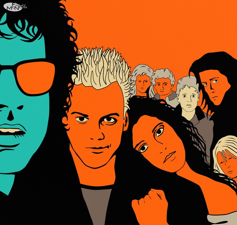 Puede incluir: Un grupo de personas con diferentes peinados y expresiones faciales. Las personas est&aacute;n dibujadas en un estilo de dibujos animados con contornos gruesos y colores brillantes. El fondo es de un color naranja s&oacute;lido.