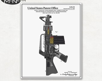 AR-15 SEMI-AUTOMATIC Rifle Patent, Vintage Fine Art Print Poster, Colour, Blueprint, or Black and White