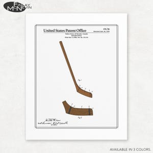 Vintage Hockey Stick Patent Print - Unframed Giclee Art in 3 Color Variations