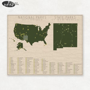NATIONAL and STATE PARK Map of New Mexico and the United States, Fine Art Photographic Print for the home decor. image 1