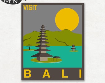 BALI, INDONESIA Travel Poster, Retro Pop Art