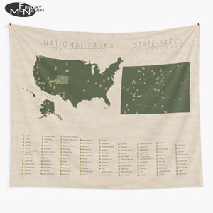 Colorado & US National Parks Map Tapestry - State Park Wall Art