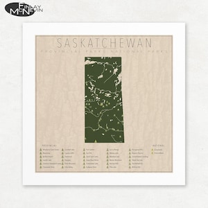 Saskatchewan National Parks & Provincial Parks Map, Giclée Print, Vintage Wall Art, Unframed, Nature Lover Gift