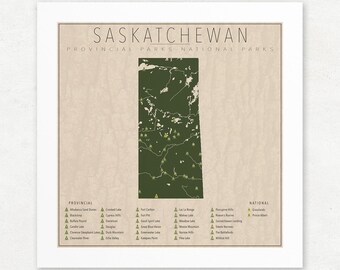Saskatchewan National Parks & Provincial Parks Map, Giclée Print, Vintage Wall Art, Unframed, Nature Lover Gift