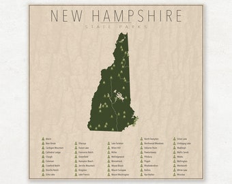 NEW HAMPSHIRE PARKS, carte des parcs d'État, impression photographique d'art pour la décoration intérieure.