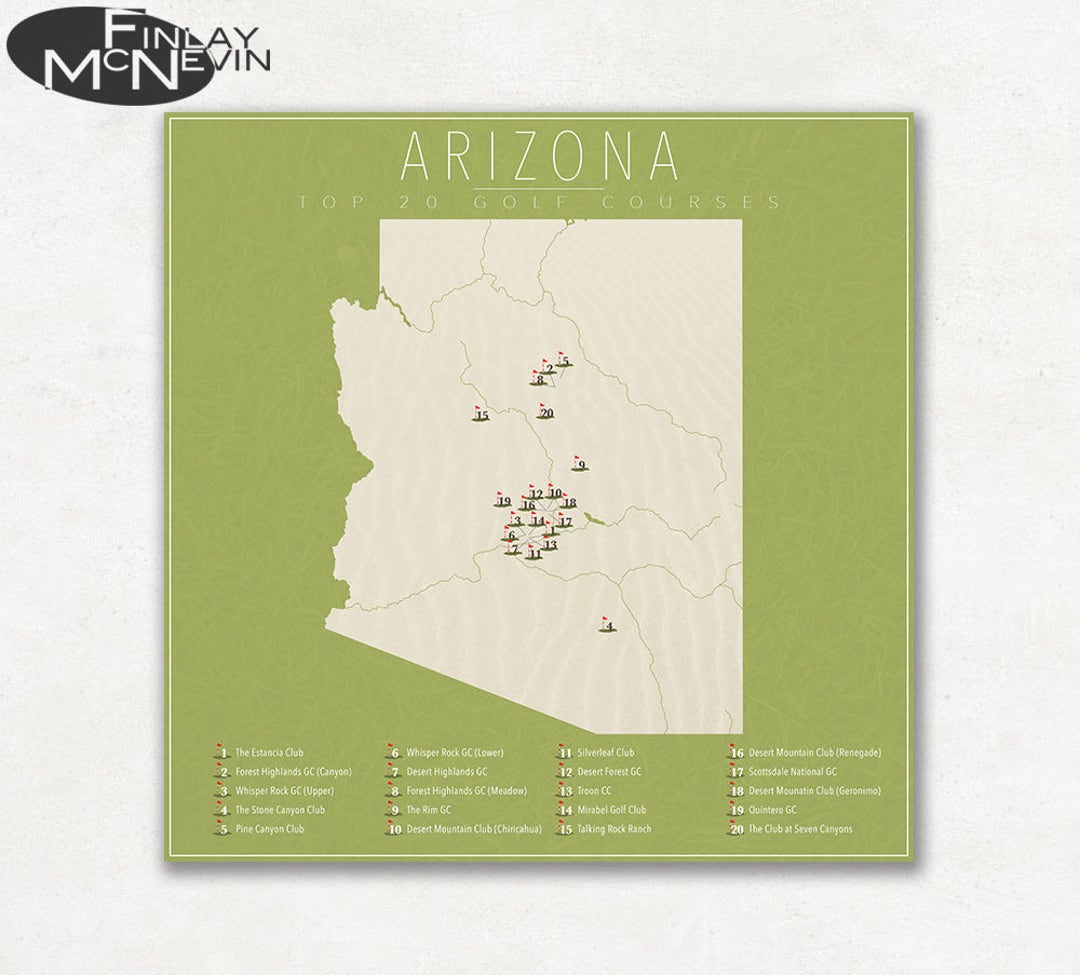 ARIZONA GOLF COURSES, Arizona Map Featuring the Top 20 Golf Courses ARIZONA GOLF COURSES, Arizona Map Featuring the Top 20 Golf Courses