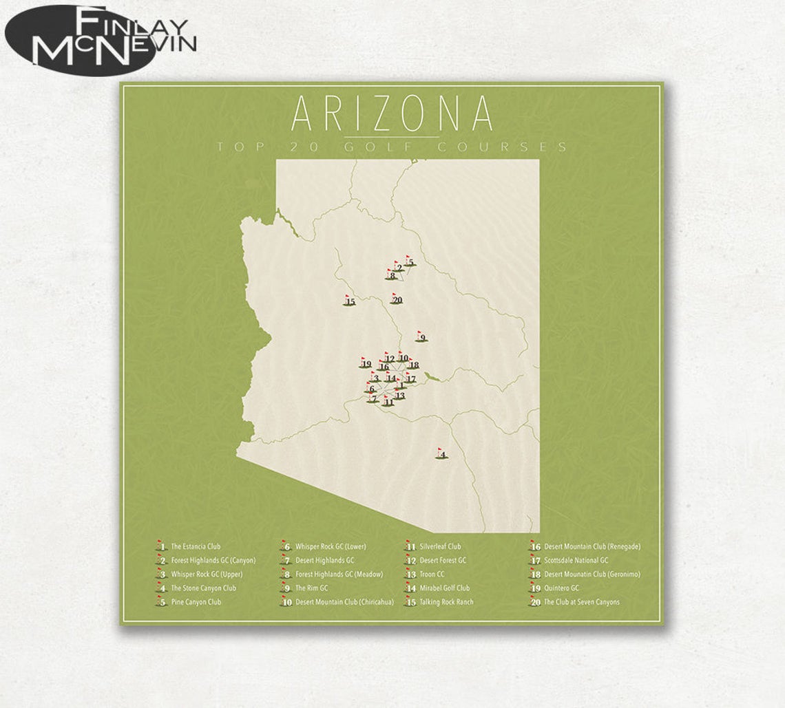 ARIZONA GOLF COURSES Arizona Map Featuring the Top 20 Golf Etsy Ireland