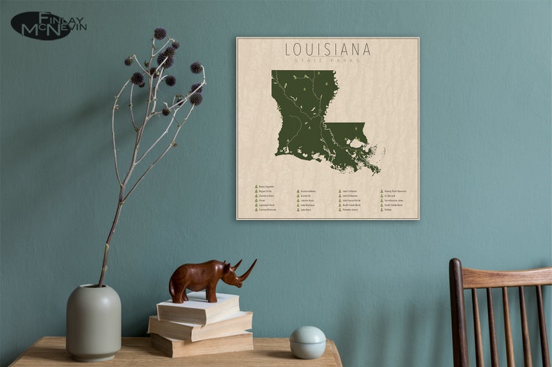 LOUISIANA PARKS, State Park Map, Fine Art Photographic Print for the home decor. image 5