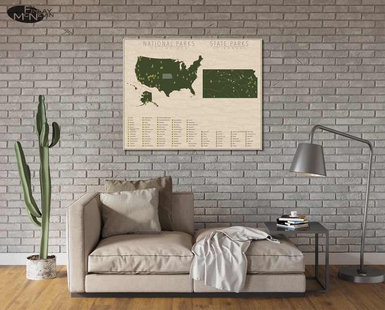 NATIONAL and STATE PARK Map of Kansas and the United States, Fine Art Photographic Print for the home decor. image 4