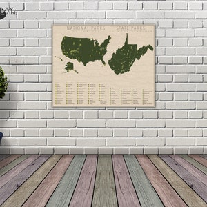 NATIONAL and STATE PARK Map of West Virginia and the United States, Fine Art Photographic Print for the home decor. image 2
