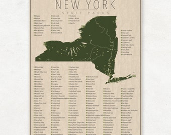 NEW YORK PARKS, State Park Map, Fine Art Photographic Print for the home decor.