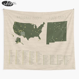 New Mexico & US National Parks Map Tapestry - State Park Wall Art