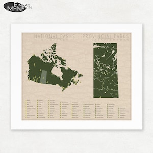Saskatchewan Provincial Parks & Canada National Parks and Reserves Map, Giclée Print, Vintage Wall Art, Unframed, Nature Lover Gift