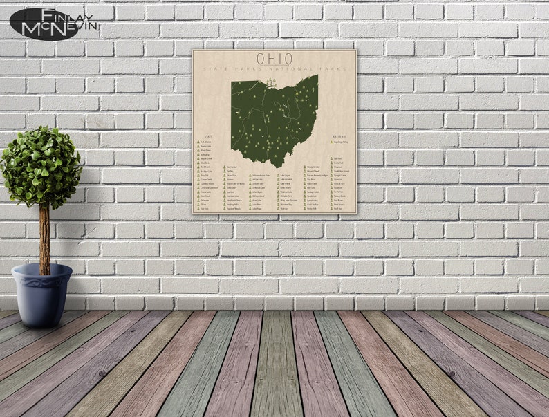 OHIO PARKS, National and State Park Map, Fine Art Photographic Print for the home decor. image 2