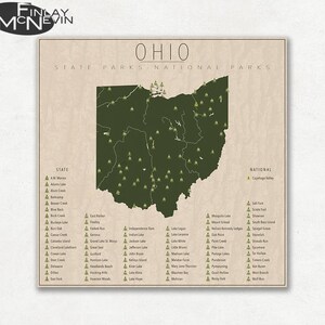 OHIO PARKS, National and State Park Map, Fine Art Photographic Print for the home decor. image 1