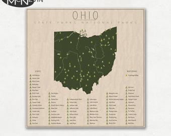 OHIO PARKS, National and State Park Map, Fine Art Photographic Print for the home decor.