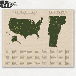 NATIONAL and STATE PARK Map of Vermont and the United States, Fine Art Photographic Print for the home decor. image 1