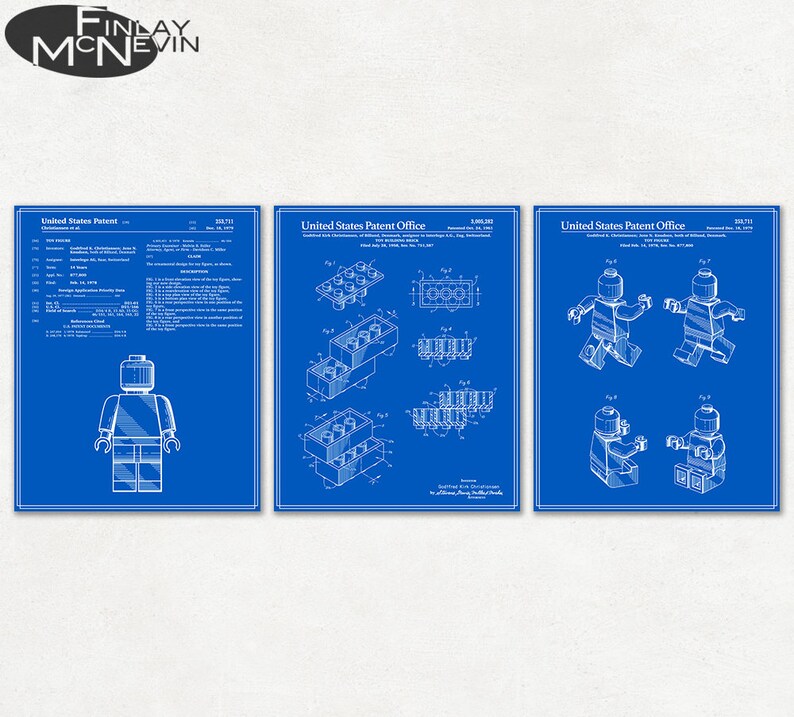 LEGO PATENT 3PACK Vintage Fine Art Print Posters Colour Etsy