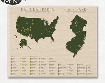 NATIONAL and STATE PARK Map of New Jersey and the United States, Fine Art Photographic Print for the home decor.