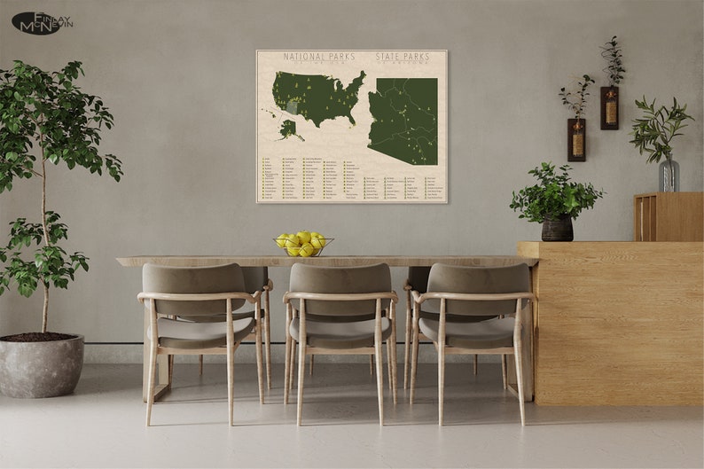 NATIONAL and STATE PARK Map of Arizona and the United States, Fine Art Photographic Print for the home decor. image 4