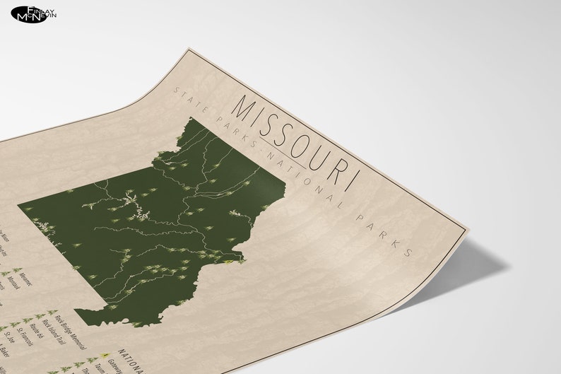 MISSOURI PARKS, National and State Park Map, Fine Art Photographic Print for the home decor. image 3