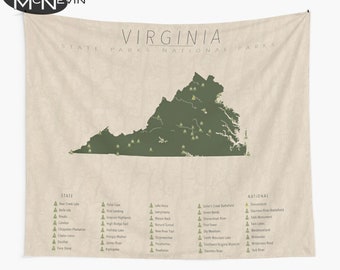 VIRGINIA PARKS TAPESTRY, National and State Park Map, Wall Tapestry for the home decor.