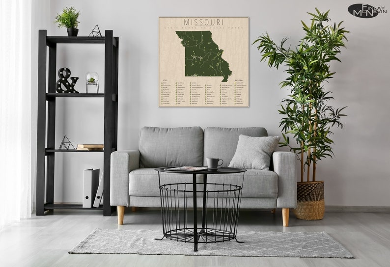 MISSOURI PARKS, National and State Park Map, Fine Art Photographic Print for the home decor. image 5