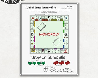 MONOPOLY Patent, Fine Art Print Poster, Colour, Blueprint, or Black and White